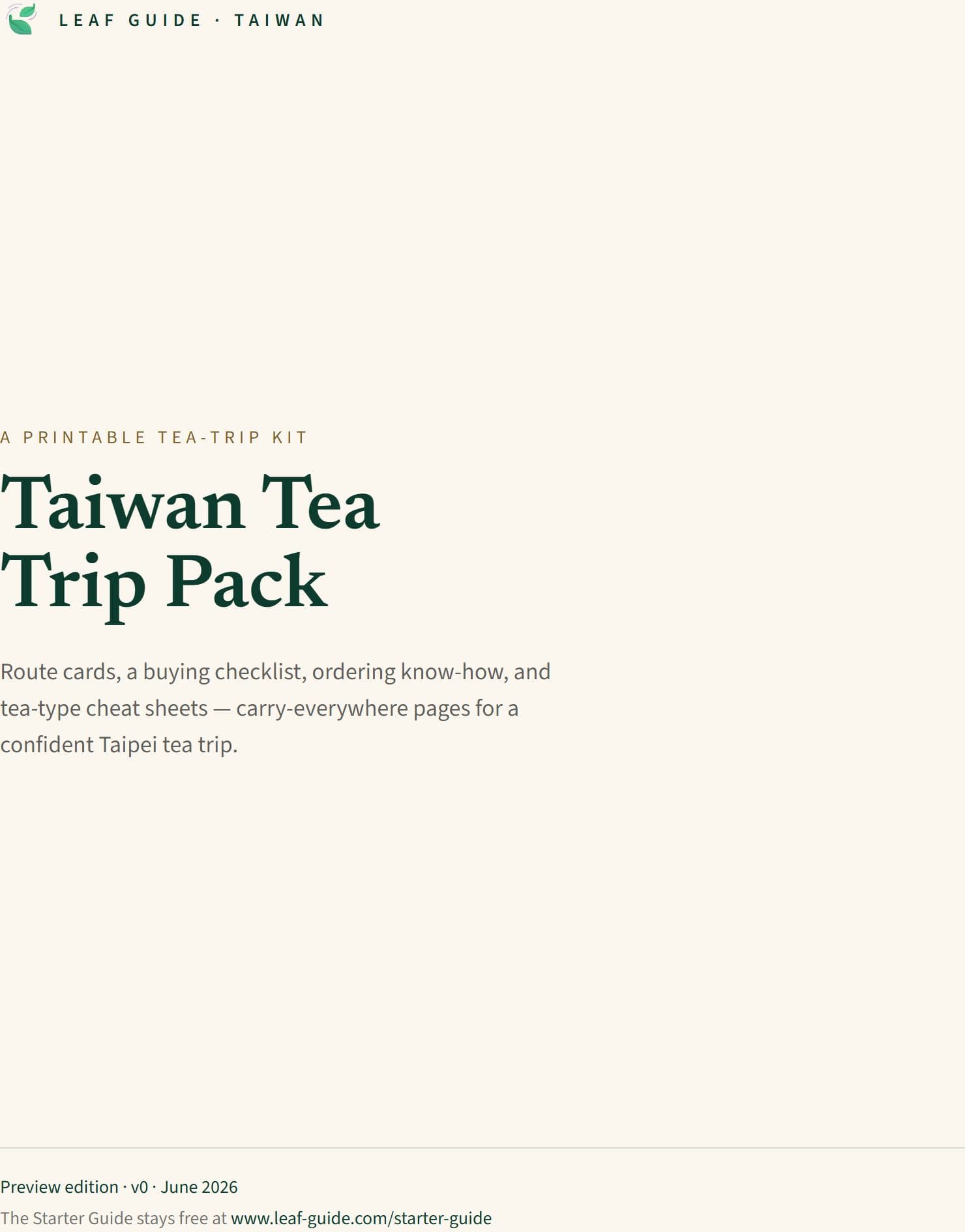 Taiwan Tea Trip Pack — cover page