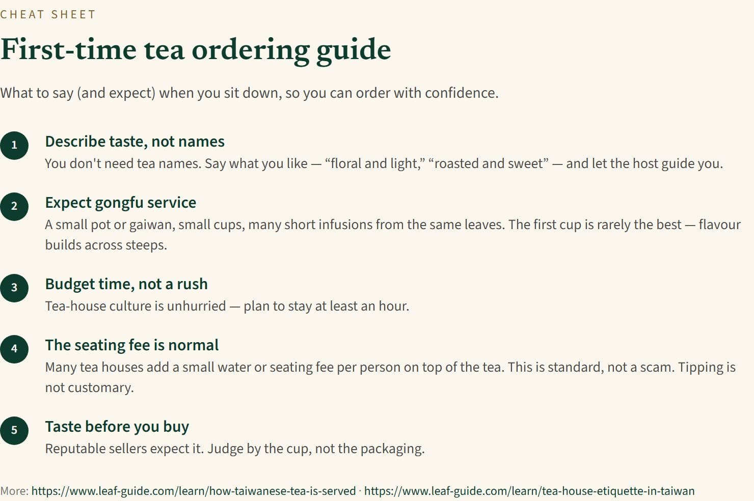 Taiwan Tea Trip Pack — first-time tea ordering guide page